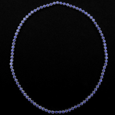 Collier saphir bleu 17 carats en or blanc 18K (37,9 g) Perle de diamants