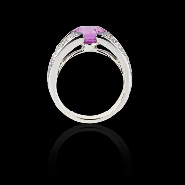 Solitaire saphir rose pavage diamant or blanc Isabelle
