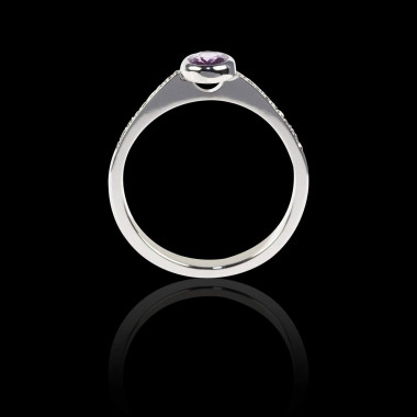 Bague Solitaire saphir rose rond pavage diamant or blanc Moon
