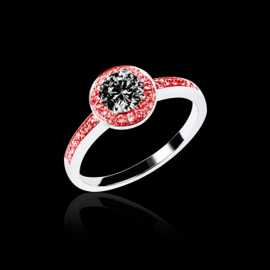 Bague de fiançailles diamant noir pavage rubis or blanc Rekha 