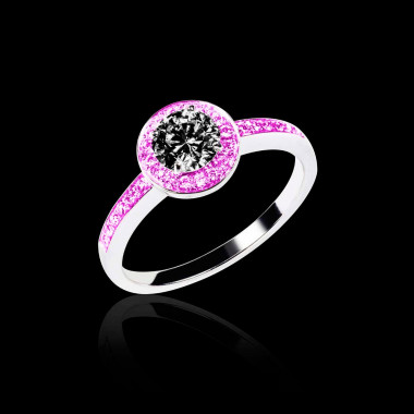 Bague de fiançailles diamant noir pavage saphir rose or blanc Rekha 