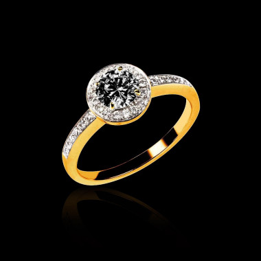 Bague de fiançailles diamant noir pavage diamant or jaune Rekha 