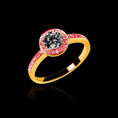 Bague de fiançailles diamant noir pavage rubis or jaune Rekha 