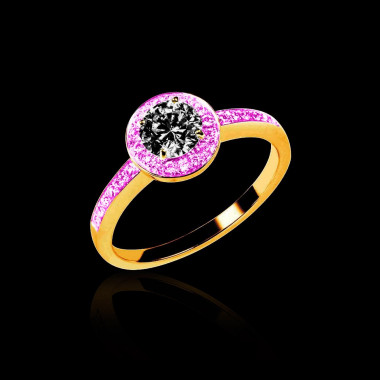 Bague de fiançailles diamant noir pavage saphir rose or jaune Rekha 
