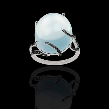 Bague Solitaire diamant noir 0,6 carat or blanc Pierre de Lune