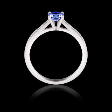 Solitaire Saphir Bleu pavage diamant or blanc Elodie
