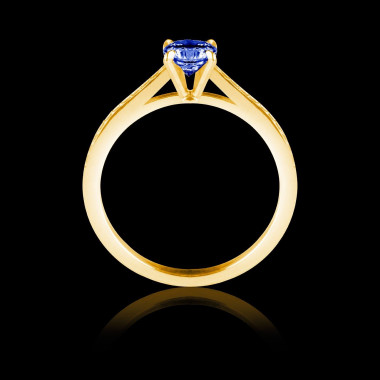 Solitaire Saphir Bleu pavage diamant or jaune Elodie