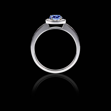 Bague Solitaire saphir bleu pavage diamant or blanc Rekha 