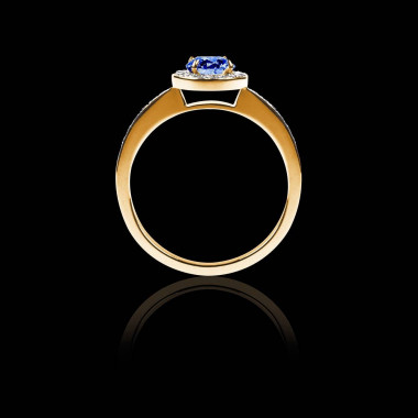 Bague Solitaire saphir bleu pavage diamant or jaune Rekha 