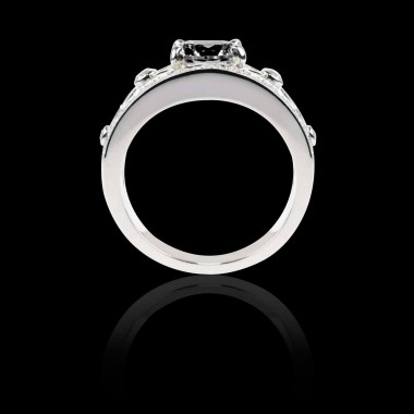 Bague Solitaire diamant noir forme rond pavage diamant or blanc Régina Suprema 