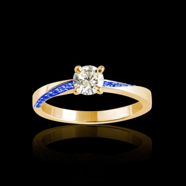 Bague de fiançailles diamant pavage saphir bleu or jaune Meryem