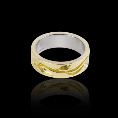 Alliance de mariage en double anneau or jaune et or blanc pavage diamant 0,6 carat Elena 