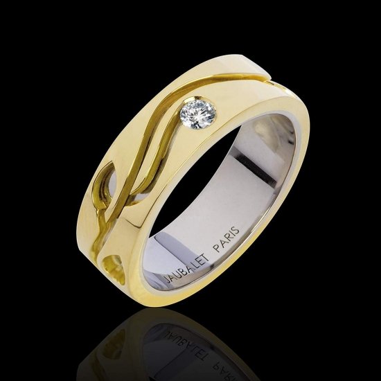 Alliance de mariage en double anneau or jaune et or blanc pavage diamant 0,6 carat Elena 