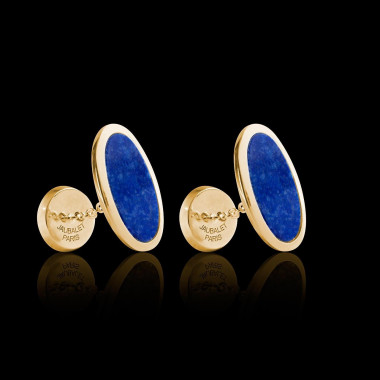 Bouton de manchette chevalière lapis-lazuli or jaune vermeil 13,4g Ellipsis