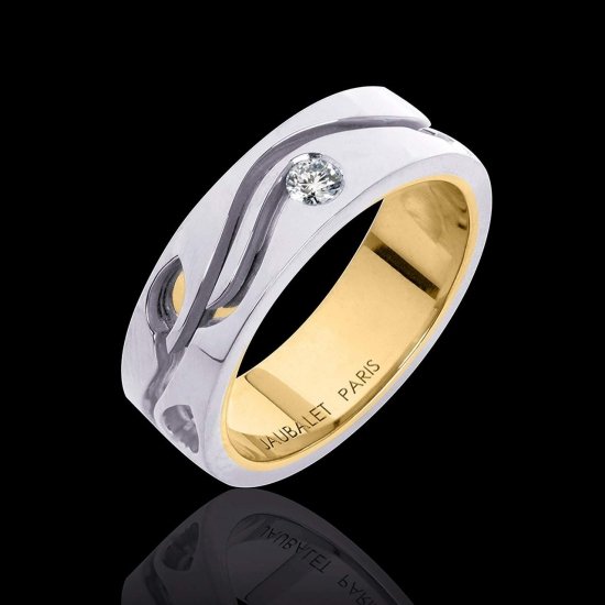 Alliance de mariage en double anneau or blanc et or jaune pavage diamant 0,5 carat Elena  