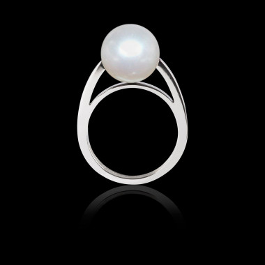 Bague solitaire perle blanche or blanc 18K Anara