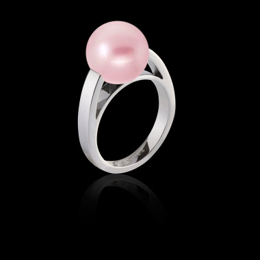 Bague de fiançailles perle rosée or blanc 18 K (4g) Anara
