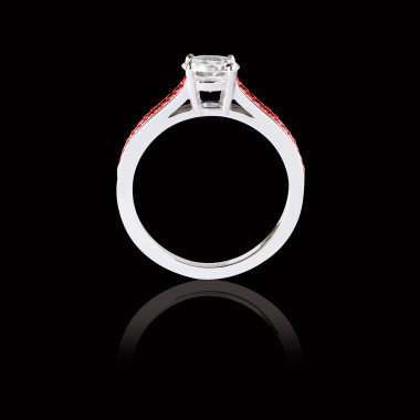 Bague Solitaire diamant pavage rubis or blanc Marie 