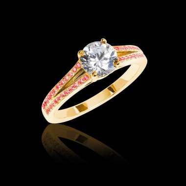 Bague de fiançailles diamant pavage rubis or jaune Marie 