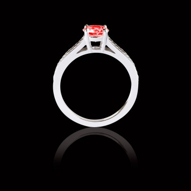 Bague Solitaire rubis pavage diamant or blanc Marie 