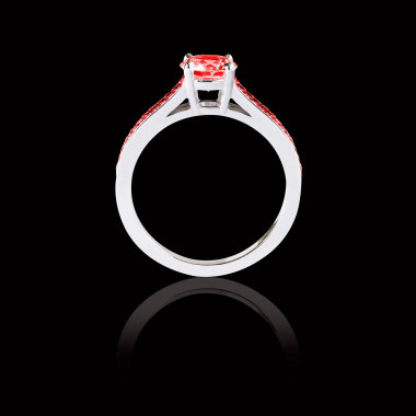 Bague Solitaire rubis pavage rubis or blanc Marie 