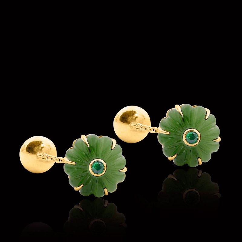 Bouton de manchette pierres précieuse OR JAUNE VERMEIL JADE BELLIS